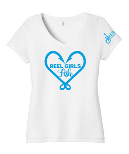 4HER Reel Girls Fish V-Neck Tee with Logo Sleeve